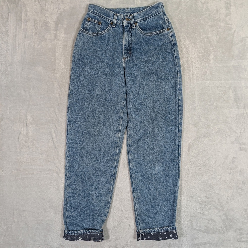 VTG LL BEAN Flannel Lined Jeans Women 6 Relaxed Fit Snowflake USA Union Made 90s